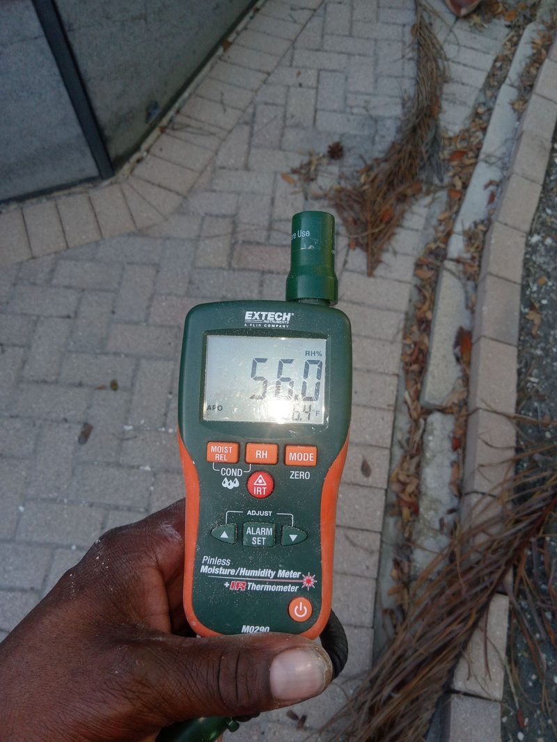 Field moisture reading showing 56% relative humidity